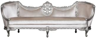 Casa Padrino Luxus Barock Sofa Weiß / Silber - Edles Handgefertigtes Wohnzimmer Sofa im Barockstil