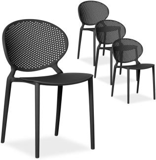Modernes Gartenstuhl 4er Set Schwarz Stühle Küchenstühle Kunststoff Stapelstühle Balkonstuhl Outdoor-Stuhl