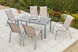 YOURSOL by Merxx Gartenmöbel Set Amalfi 6 Personen mit Tisch 150 x 90 cm, Aluminium Stapelstühle