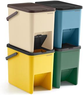 SONGMICS Mülleimer Küche, 4er Set Abfalleimer, Mülleimer stapelbar, je 20 L, Mülltrennsystem, Klappdeckel, mit Aufklebern, Aufbewahrungsbox