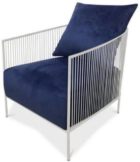 Casa Padrino Luxus Sessel Blau / Silber 69 x 78 x H. 88 cm - Edelstahl Sessel mit edlem Samtstoff - Designermöbel