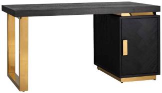 Casa Padrino Luxus Massivholz Schreibtisch Schwarz / Gold 150 x 70 x H. 77 cm - Bürotisch - Computertisch - Luxus Büro Möbel