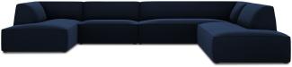 Micadoni 7-Sitzer Samtstoff Panorama Ecke rechts Sofa Ruby | Bezug Royal Blue | Beinfarbe Black Plastic