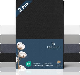 BARBONS Spannbettlaken 90x200cm 2er - 100% Baumwolle Spannbettlaken, Oeko-TEX Zertifiziert, Bettlaken Jersey, Spannbetttuch, Matratzenhöhe bis 25 cm (Schwarz - 90x200-2er)