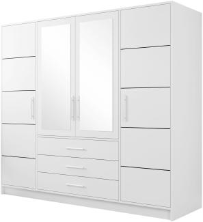 'Bado 4D' Kleiderschrank mit Schubladen und Spiegel, Laminatplatte weiß, 200 x 58 x 195 cm