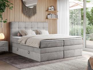 Boxspringbett, Polsterbett, Bett, Schlafzimmer - ERNI-KING - 160x200cm - Hellgrau Velours - H3