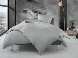 Bettwaesche-mit-Stil Mako Perkal Bettwäsche uni / einfarbig grau Garnitur 240x220 + 2x 80x80 cm