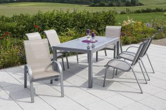 YOURSOL by Merxx Gartenmöbel Set Amalfi 6 Personen mit Ausziehtisch, Aluminium Stapelstühle