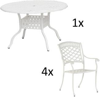 Inko 5-teilige Sitzgruppe Aluminium Guss weiß Tisch Ø 120 cm mit 4 Sesseln Tisch Ø120 cm mit 4x Sessel Urban