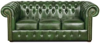 Casa Padrino Chesterfield Echtleder 3er Sofa Grün 200 x 90 x H. 78 cm