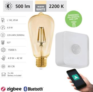 Eglo 12258 Connect-Z LED Leuchtmittel E27 weissL:14. 2cm Ø:6. 4cm dimmbar 2200K extra warmweiß