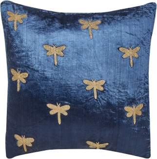 Dekokissen Libellenmotiv Samtstoff marineblau 45 x 45 cm BLUESTEM