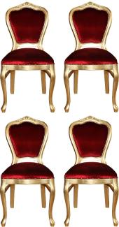 Casa Padrino Luxus Barock Esszimmer Set Bordeauxrot / Gold 45 x 46 x H. 99 cm - 4 handgefertigte Esszimmerstühle - Barock Esszimmermöbel
