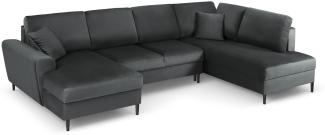 Micadoni 7-Sitzer Samtstoff Panorama Sofa Rechts mit Box und Schlaffunktion Moghan | Bezug Dark Grey | Beinfarbe Black C.