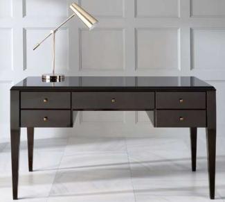 Casa Padrino Luxus Neoklassik Schreibtisch mit 5 Schubladen Schwarz / Grau 140 x 70 x H. 81 cm - Art Deco Büromöbel