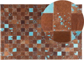 Teppich Kuhfell braun-blau 140 x 200 cm Patchwork ALIAGA