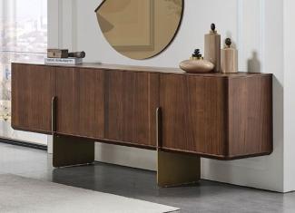 Casa Padrino Luxus Sideboard Braun / Messing 220 x 50 x H. 78 cm - Massivholz Schrank mit 4 Türen - Massivholz Möbel - Luxus Möbel - Luxus Einrichtung