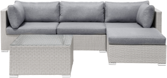 Lounge Set Rattan hellgrau 4-Sitzer linksseitig modular Auflagen grau SANO II