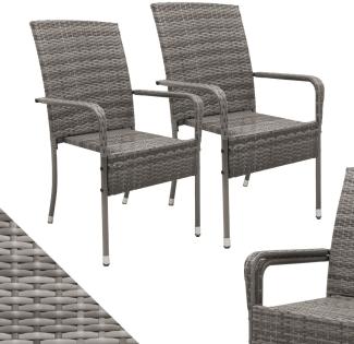 Juskys Polyrattan Gartenstühle Yoro 2er Set - mit Armlehnen & Rückenlehne - 2 Stühle stapelbar - Rattan Stuhl Garten - Stapelstuhl Grau-meliert