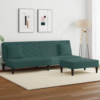 2-tlg. Sofagarnitur mit Kissen Dunkelgrün Samt (Farbe: Grün)