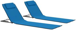 vidaXL Klappbare Strandmatte 2 Stk. Stahl und Stoff Blau