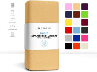 Jacobson Jersey Spannbettlaken Spannbetttuch Baumwolle Bettlaken (60x120-70x140 cm, Beige)