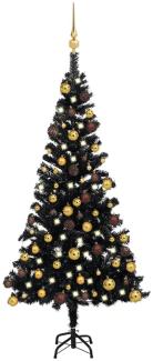 Künstlicher Weihnachtsbaum mit LEDs & Schmuck Schwarz 120cm PVC