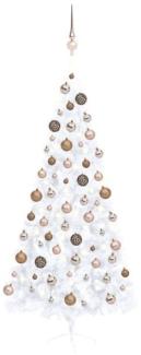 vidaXL Künstlicher Halber Weihnachtsbaum mit LEDs & Kugeln Weiß 210 cm, Mit Beleuchtung [3077571]