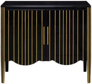 Casa Padrino Luxus Art Deco Sideboard Schwarz / Gold 100 x 50 x H. 90 cm - Edler Massivholz Schrank mit 2 Türen - Art Deco Wohnzimmer Möbel