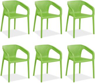 Gartenstuhl mit Armlehnen 6er Set Gartensessel Grün Stühle Kunststoff Stapelstühle Balkonstuhl Outdoor-Stuhl