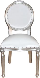 Casa Padrino Barock Medaillon Luxus Esszimmer Stuhl ohne Armlehnen in Weiss / Silber - Limited Edition
