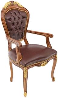 Casa Padrino Luxus Barock Mahagoni Stuhl mit Armlehnen - Luxus Schreibtisch Stuhl