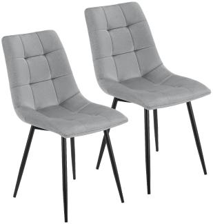 Juskys Esszimmerstühle Blanca 2er Set - Samt Stühle gepolstert - Stuhl für Esszimmer, Küche & Wohnzimmer - modern, belastbar bis 120 kg Hellgrau