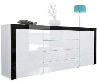 Sideboard Kommode La Paz, Korpus in Weiß Hochglanz / Front in Weiß Hochglanz mit Rahmen in Schwarz Hochglanz