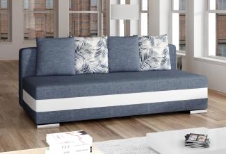 Sofa 3-Sitzer Couch CALIA Blau Weiß Strukturstoff Kunstleder Microvelours Bettkasten Schlaffunktion