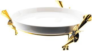 Seviertablett Dekoration Platten mit Ständer in Gold und Teller in Weiß aus Porzellan Rund