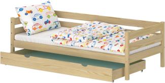 WNM Group Kinderbett für Mädchen und Jungen Kaira - Jugenbett aus Massivholz - Bett mit Schubladen - Funktionsbett 200x90 cm - Natürliche Kiefer