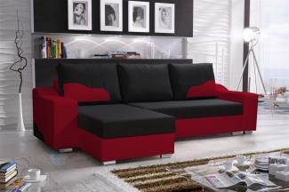 Ecksofa Sofa COLLIN mit Schlaffunktion Rot / Schwarz Ottomane Links