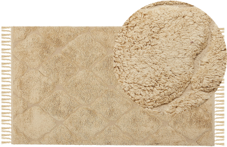Teppich Baumwolle sandbeige 80 x 150 cm geometrisches Muster Kurzflor SANLIURFA