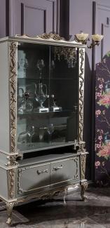 Casa Padrino Luxus Barock Vitrine Grau / Silber 110 x 47 x H. 201 cm - Massivholz Vitrinenschrank im Barockstil - Edel & Prunkvoll