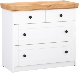 Kommode Sideboard Holz Eiche Weiß Massiv Schrank mit 4 Schubladen Highboard Anrichte