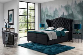 Stylefy 'Adele' Boxspringbett, Velours Schwarz 140 x 200 cm