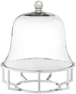 Casa Padrino Luxus Art Deco Kuchenglocke Edelstahl vernickelt mit weißem Marmor und Glasdeckel - Kuchen Ständer