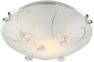 Runde LED Deckenlampe mit gemustertem Glasschirm & Deko Kristallen, Ø25cm