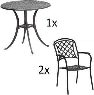 Inko 3-teilige Sitzgruppe Aluminium Guss bronze Tisch Ø 80 cm mit 2 Sesseln Tisch Ø80 cm mit 2x Sessel Capri