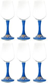 Casa Padrino Luxus Weinglas 6er Set Blau / Mehrfarbig H. 23,5 cm - Handgefertigte & handbemalte Weingläser - Hotel & Restaurant Accessoires - Luxus Qualität - Made in Italy