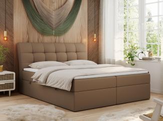 Boxspringbett Polsterbett mit Multipocket-Matratze und Topper - DIEGOS - 180x200cm - Braun Kunstleder - H4