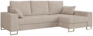Ecksofa, Bettsofa, L-Form Couch mit Bettkasten - DORIAN-L - Beige Cord