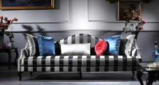 Casa Padrino Luxus Barock Sofa Silber / Schwarz 245 x 92 x H. 93 cm - Gestreiftes Wohnzimmer Sofa