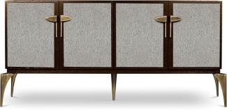 Casa Padrino Designer Sideboard Braun / Grau / Messing 192 x 46 x H. 90 cm - Massivholz Schrank mit 4 Türen - Wohnzimmer Möbel - Hotel Möbel - Luxus Kollektion